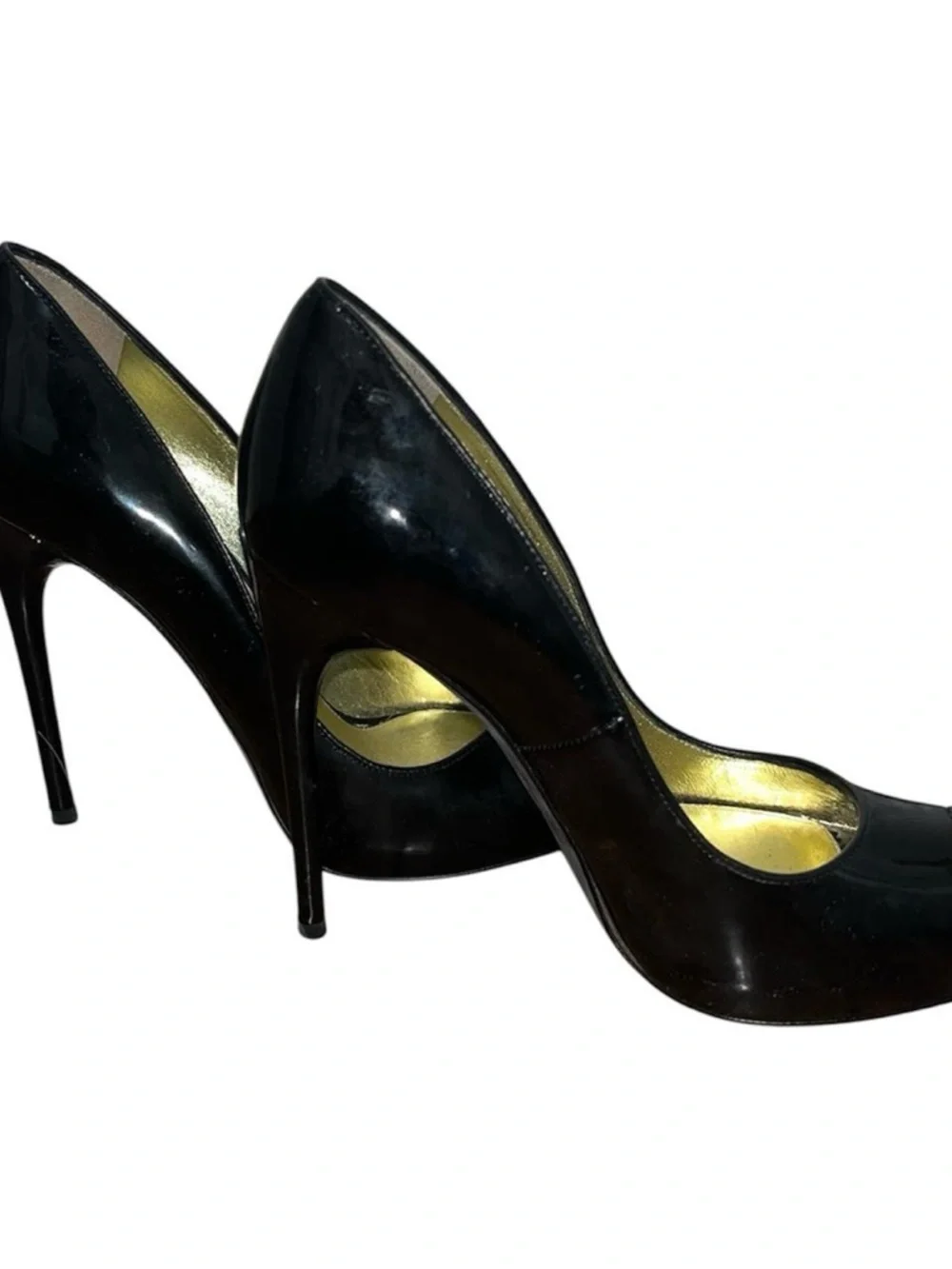 Tom Ford Black Patent Peep-Toe Pumps with Gold Insole